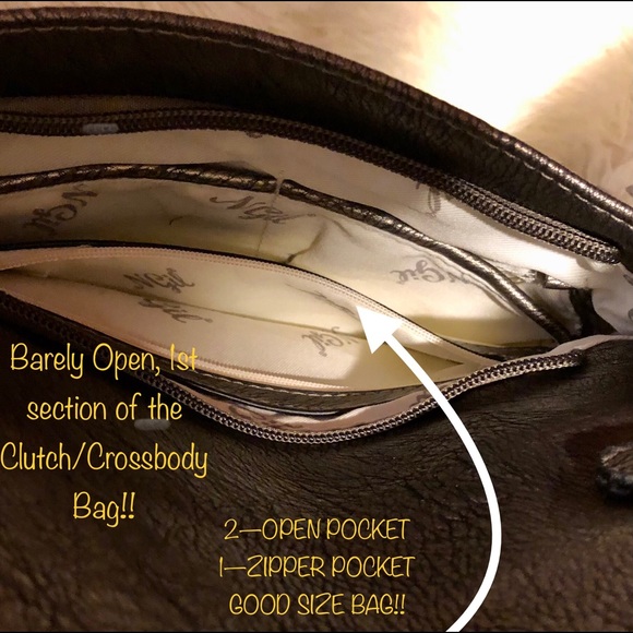 FINAL—Metallic Charcoal Fringe Fold Over Leather Clutch!! Vegan Leather & BNWT!! - Picture 8 of 11